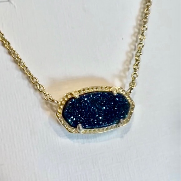 NWT Kendra Scott Retired Elisa Necklace Blue Sparkly Drusy & Yellow Gold GORG! - Picture 3 of 13